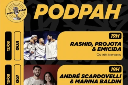 Emicida, Rashid e Projota estarão juntos no Podpah nesta quarta (12)