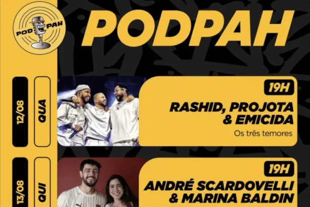Emicida, Rashid e Projota estarão juntos no Podpah nesta quarta (12)